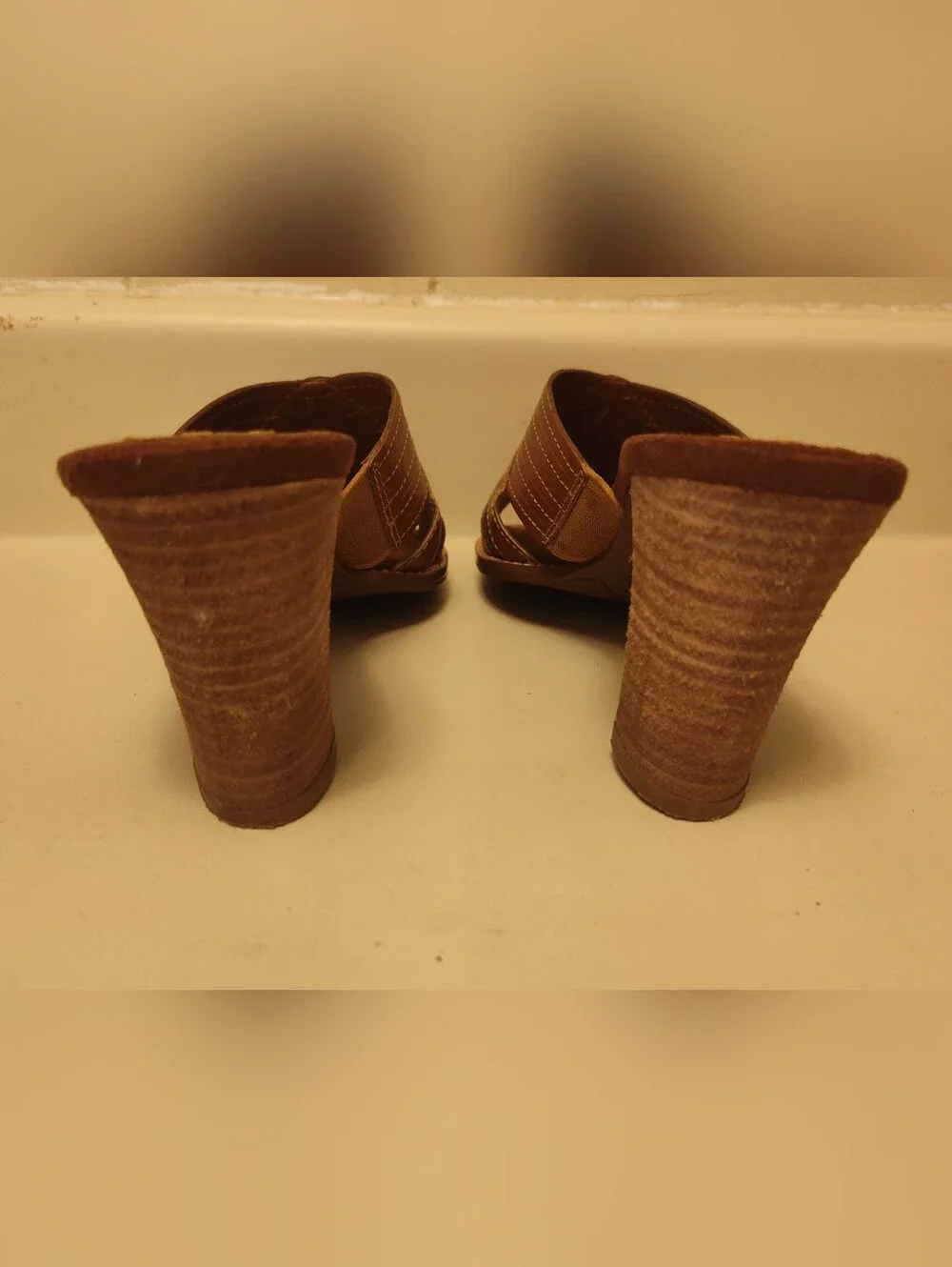 Women's Bandolino Brown Leather Boho Heel Sandals Size 7.5
